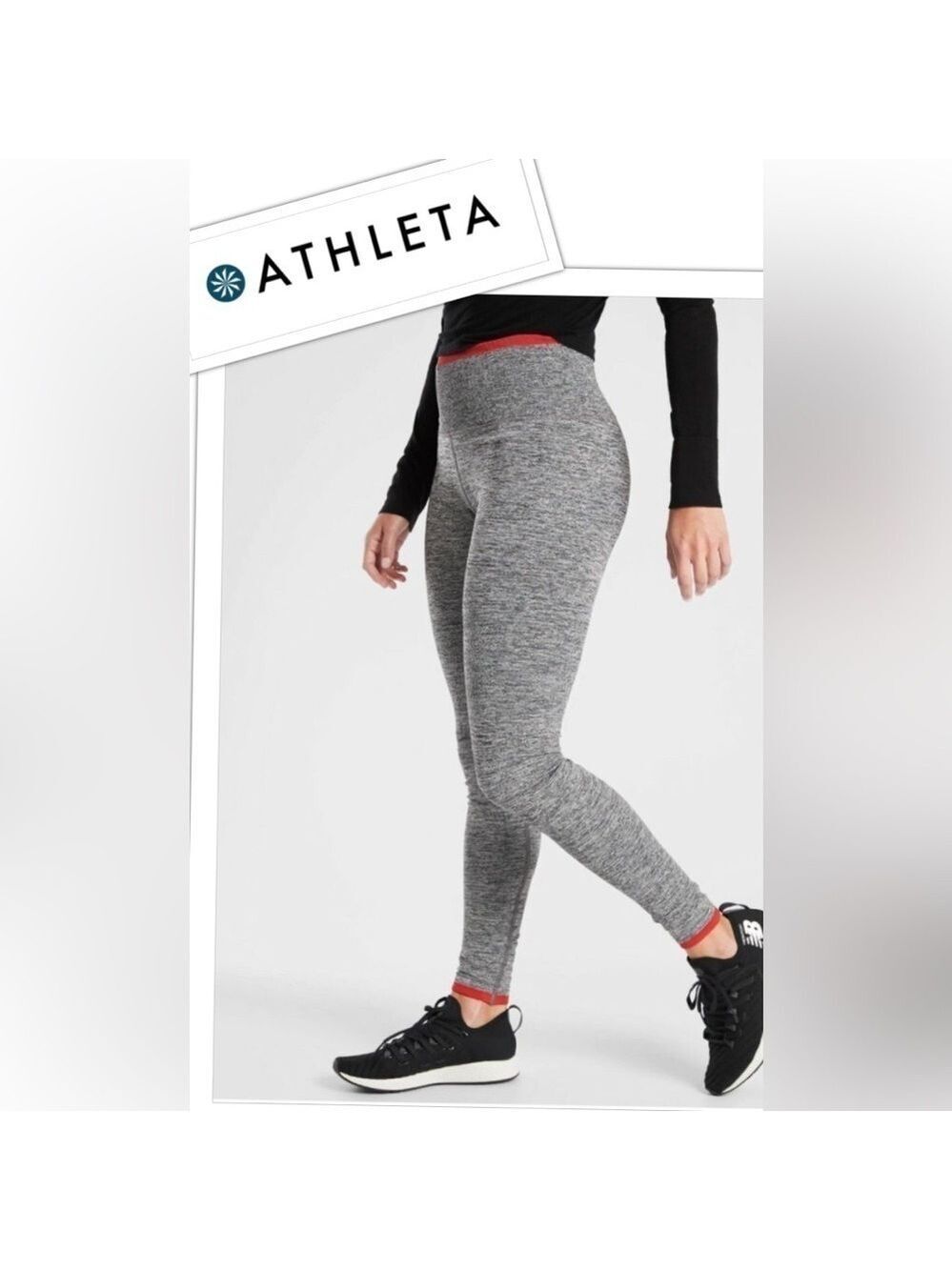 Athleta Stretch Andes High Rise Waist Control Leggings- Heather Grey/Red size S